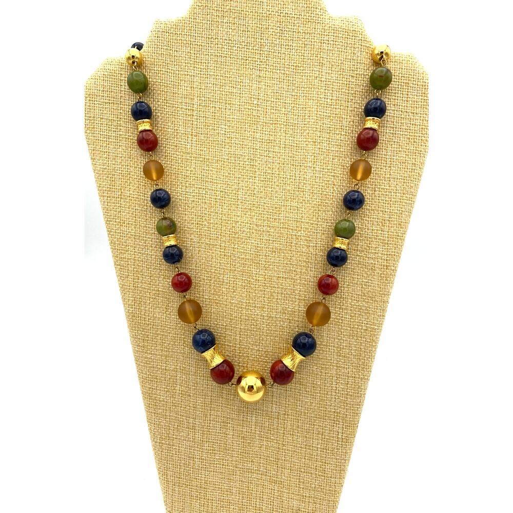 Liz Claiborne Beaded Necklace Multicolor Gold Tone Long Strand 30" Statement LCI